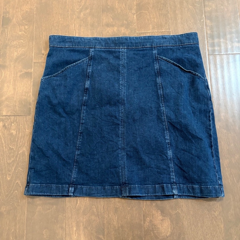 Boden Denim Skirt Womens 20 22L Dark Wash A-Line Above Knee Stretch Pockets - Picture 2 of 11